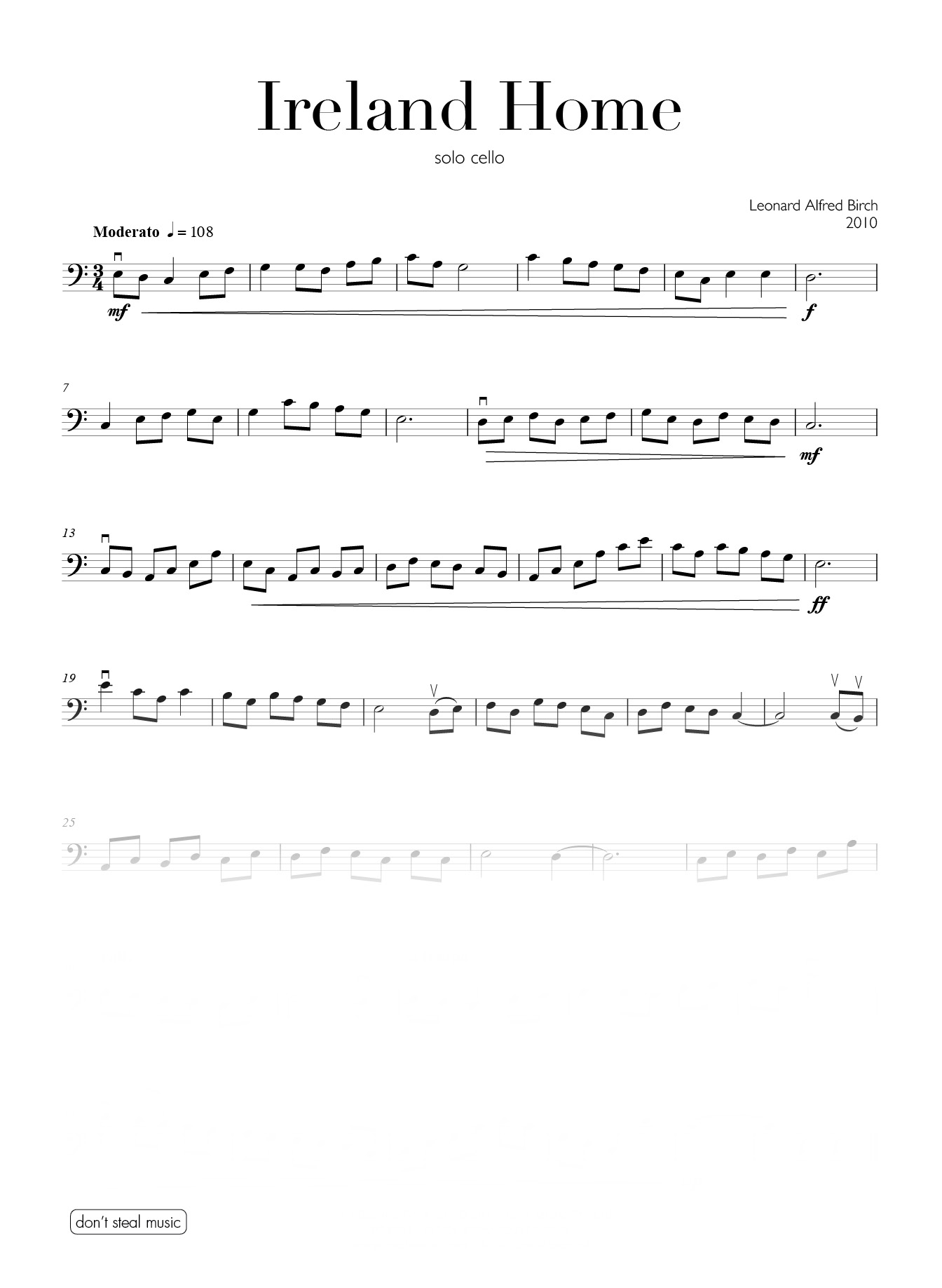 A Collection for Cello (9 pieces) by Leonard Birth for Solo Cello